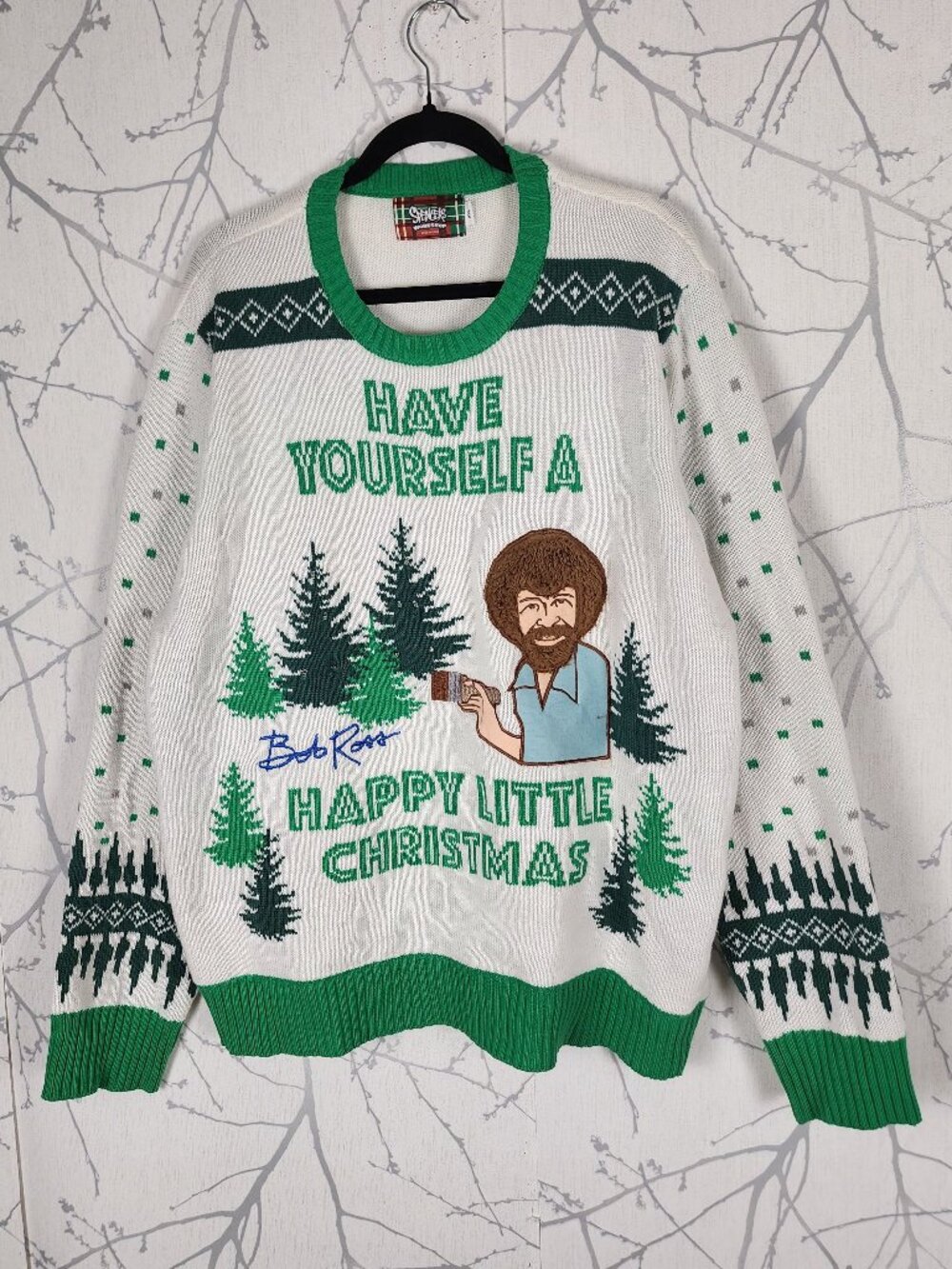 Spencer's Workshop Bob Ross Textured Ugly Christmas Sweater